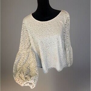 White Boho Lace Balloon Sleeve Peasant Top Fairycore Cottagecore Soft Girl Large